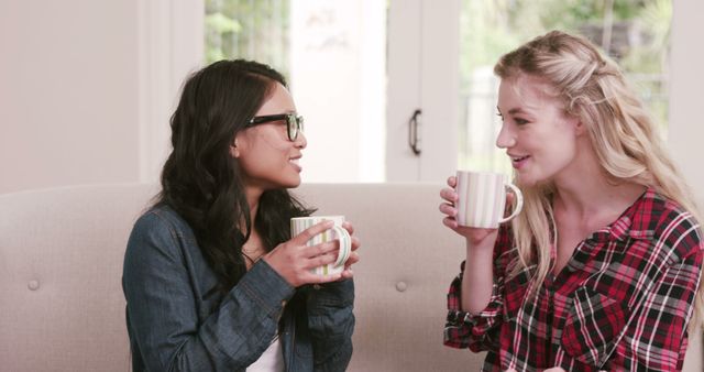 Two Friends Enjoying a Coffee at Home - Download Free Stock Images Pikwizard.com