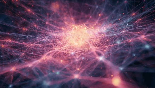 Glowing Network Nodes in Futuristic 3D Mesh