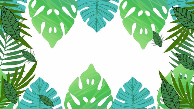 This digital illustration of a monstera and tropical leaf frame on a white background is ideal for creating nature-themed designs. Perfect for use in invitations, greeting cards, posters, social media graphics, and eco-friendly product packaging. The vibrant green and blue leaves provide a fresh, lively feel suitable for summer-themed and botanical projects.