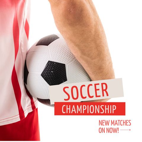 Soccer Championship Announcement with Player Holding Ball