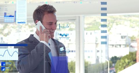 Business Professional Using Smartphone with Data Overlays - Download Free Stock Images Pikwizard.com