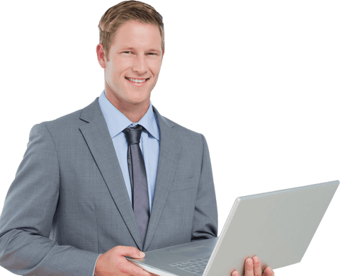 transparent image smiling businessman using laptop technology - Download Free Stock Videos Pikwizard.com