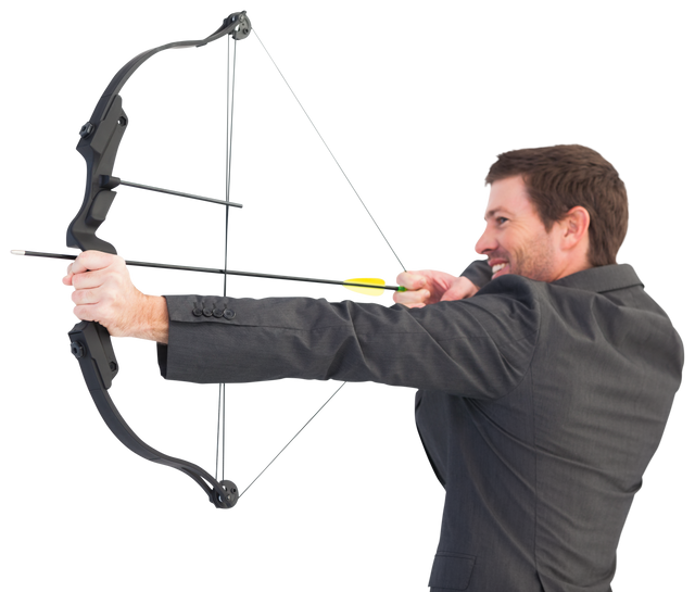 Businessman in Suit Shooting Transparent Bow and Arrow - Download Free Stock Videos Pikwizard.com