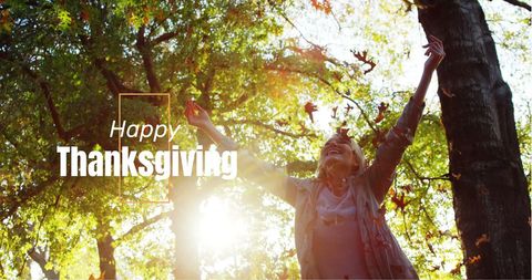 Joyful Woman in Autumn Forest Celebrating Thanksgiving - Download Free Stock Images Pikwizard.com