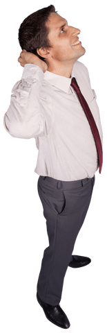 Happy Caucasian Businessman Looking Up on Transparent Background