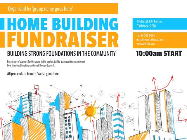 Vibrant Community Event Flyer for Home Building Fundraiser - Download Free Stock Templates Pikwizard.com