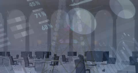 Tech-Enhanced Empty Office with Overlaid Data Visualizations
