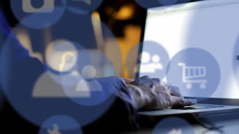 Digital Transformation Concept with Technology Icons Overlay