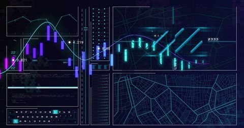 Futuristic Data Processing Interface on Blue Background - Download Free Stock Images Pikwizard.com