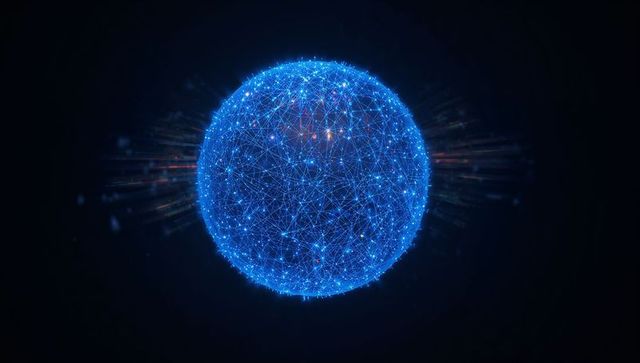Rotating Glowing Blue Network Sphere Visualizing Global Digital Connectivity and AI Networks