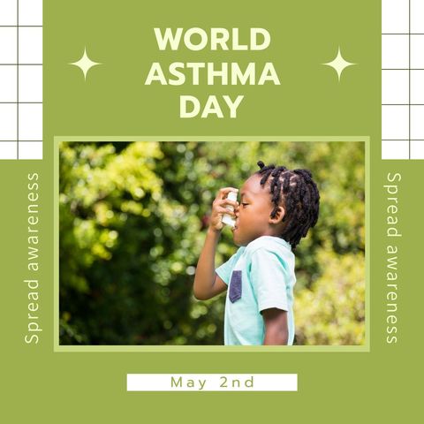 young boy with inhaler on world asthma day banner - Download Free Stock Templates Pikwizard.com