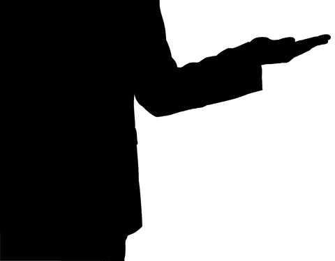 Transparent silhouette businessman raising hand