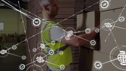Warehouse Worker Using Digital Network Interface for Logistics