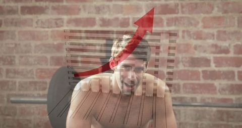 Man Exercising with Growth Chart Reflecting Fitness Analytics