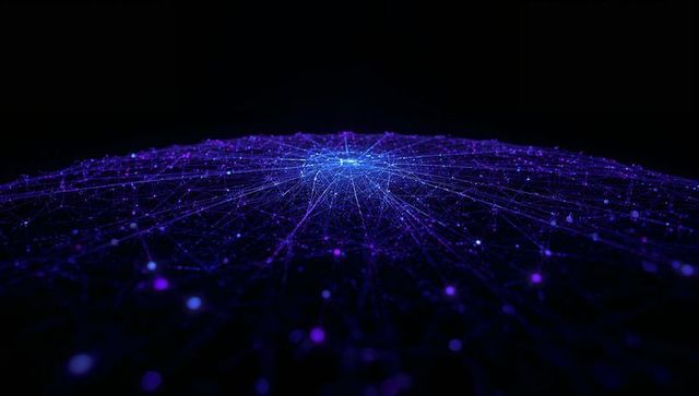 Futuristic Network with Glowing Nodes and Central Hub