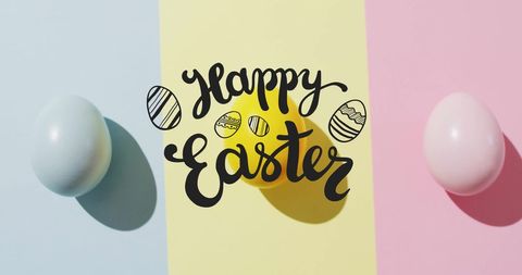 Colorful easter celebration with decorated eggs on pastel background