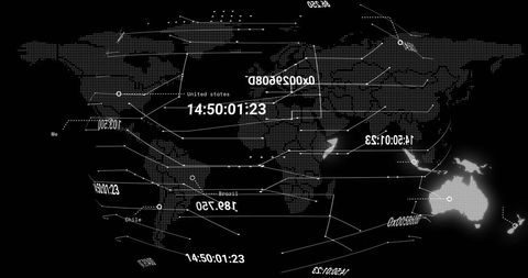 World Map with Global Time Zones and Data Points Interface - Download Free Stock Images Pikwizard.com