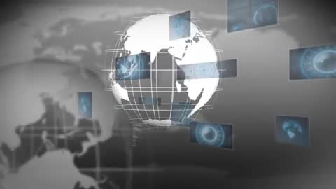 Digital Globe with Floating Data Screens in Futuristic Network