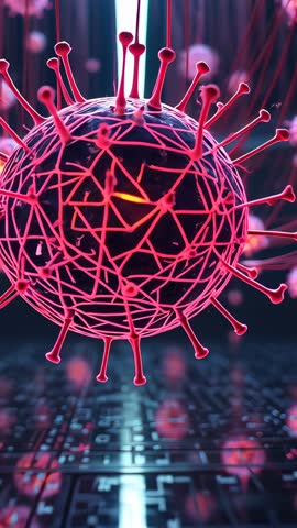 Gliding Neon-Pink Orb Revealing Glowing Core Over Futuristic Circuit Chamber Vertical Video