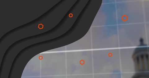 Abstract digital composite of geometric shapes and sky