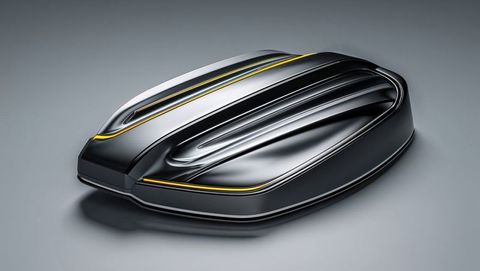 Futuristic black container with aerodynamic design, streamline form