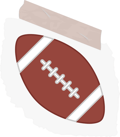 American football illustration taped on torn paper over transparent background