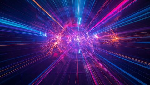 Futuristic Neon Energy Orb Emitting Radial Light Beams with Vibrant Cyberpunk Colors