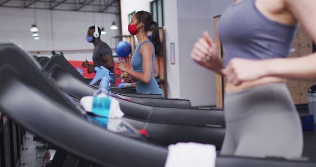 People Running on Treadmills at Gym Maintaining Safety Protocols - Download Free Stock Images Pikwizard.com