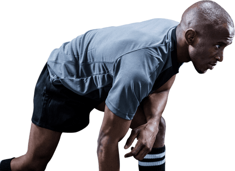 Transparent Rugby Player Kneeling Preparing Sprint
