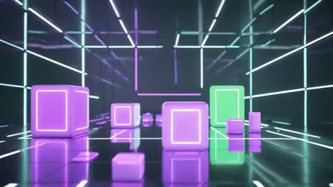 Futuristic Neon Cubes and Prism in Cybernetic Lighting