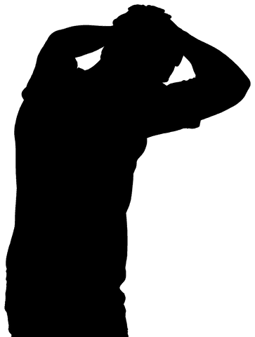 Transparent silhouette of man holding head on clear background