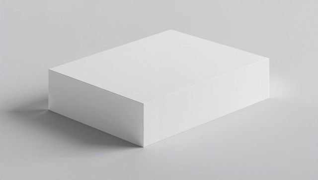 Displaying white rectangular box on pedestal with soft shadow and neutral clean backdrop