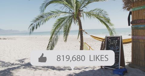 Digital Likes Overlay on Tropical Beach Scene - Download Free Stock Images Pikwizard.com