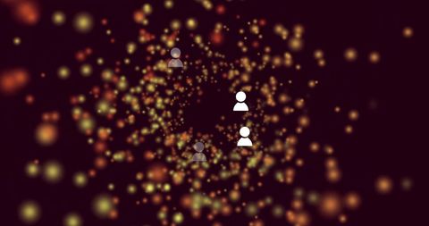 Abstract particles with business icons on black background