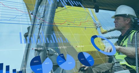 Construction Worker Overlaid with Financial Data Charts