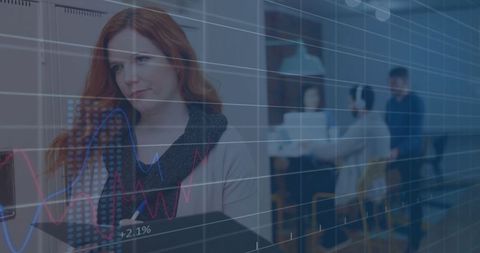 Professional Woman Analyzing Stock Charts in Modern Office