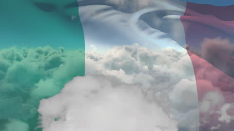 Italian Flag with Moving Clouds and Blue Sky