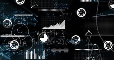 Futuristic Interface with Analytical Graphs and Charts on Digital Display
