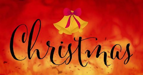 Festive Christmas Text with Bell on Red Background