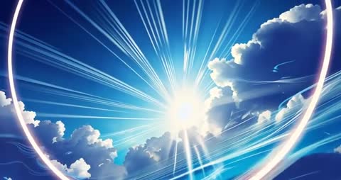 Sun Orb Radiance with Cosmic Light Beams and Swirling Arcs