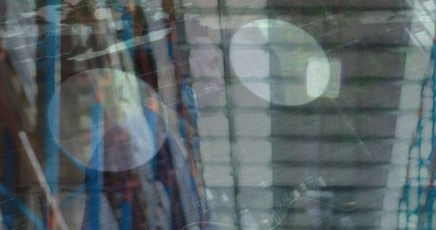 Digital interface overlay on industrial warehouse setting