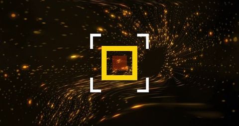 Futuristic gold particle vortex with digital integration