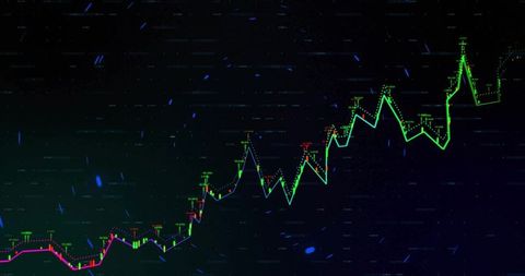 Neon green line chart surging on digital interface