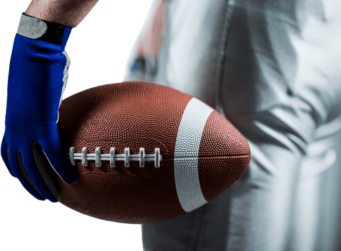 Sportsman holding american football ball transparent background