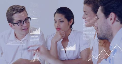 Business Team Collaborates with Data Analytics Visuals in Modern Office - Download Free Stock Images Pikwizard.com