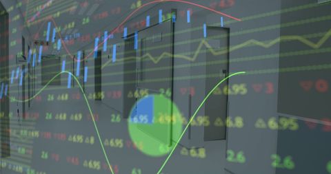 Stock Market Graphs Superimposed on Modern Office Hallway - Download Free Stock Images Pikwizard.com