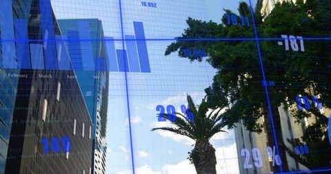 Modern Business District with Data Visualization Overlay