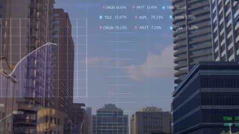Dynamic Stock Market Data with City Skyscrapers Hintergrund