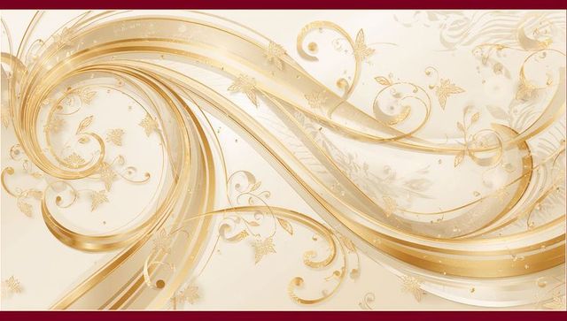 Flowing golden swirls on cream panel with maroon borders and ornate floral luxury motifs