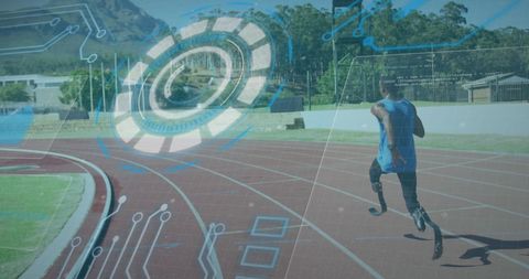 Paralympic Runner on Track with Digital Interface Connection - Download Free Stock Images Pikwizard.com